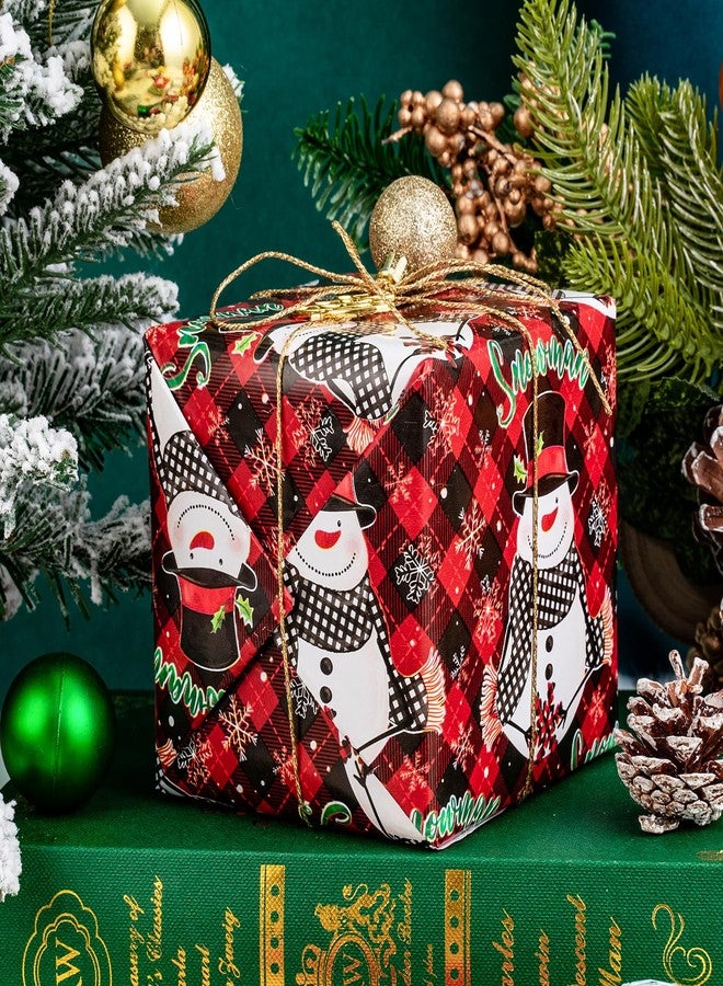 LeZakaa Christmas Wrapping Paper Mini Roll, Snowman & White Black Buffalo Plaid Xmas Reversible Design, Holiday Party Gift Wrap for Kids Boys Girls, 17 in x 32.8 Ft - Image 3